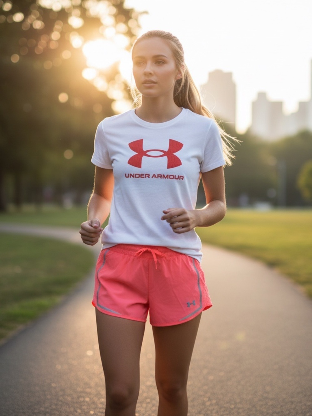 Under Armour XL White Tee Coral Logo Loose Fit Athletic Top